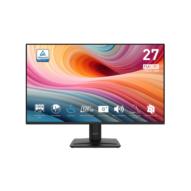 Monitor MSI PRO MP275 E2 27 pulgadas vista frontal con pantalla encendida