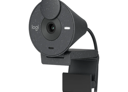 Vista lateral de cámara web Brio 300 con conector USB-C visible