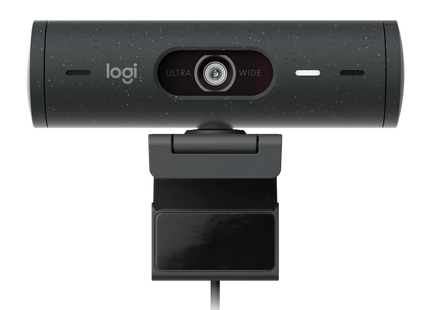 Cámara web Logitech BRIO 500 Full HD vista frontal con lente y micrófono