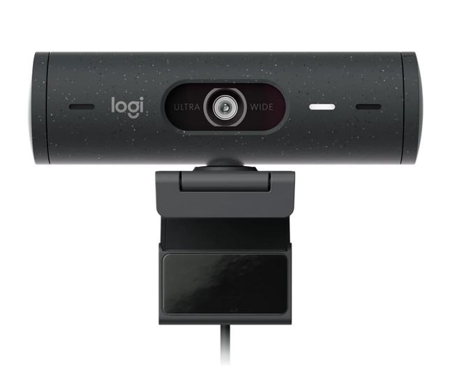 Cámara web Logitech BRIO 500 Full HD vista frontal con lente y micrófono