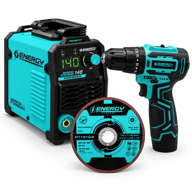 Energy Kit Soldadora Taladro y Discos, I140/1/120 + DDIB10/12 C1 + D11512/E