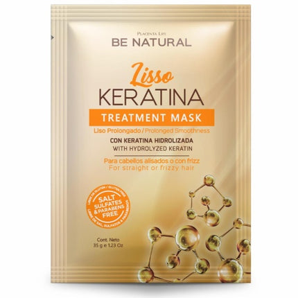 Mascarilla Liso con Keratina Sachet 35g Placent Life | Para alisar y controlar el frizz del cabello rebelde