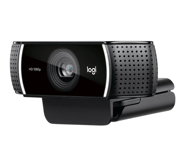 Webcam Logitech C922 Pro montada en monitor con clip universal ajustable