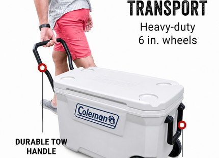 Coleman 3000006482 Hielera con Ruedas 62 qt 58,7 L para 101 Latas Blanca