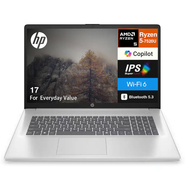 Laptop HP 17 17.3" Full HD AMD Ryzen 5 7520U 8GB LPDDR5 512GB SSD Windows 11 Home B4GX7UA#ABA