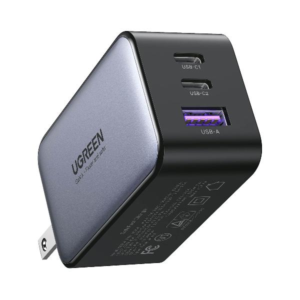 Cargador UGREEN CD244 | 2 Puertos USB-C + 1 USB-A | Carga Rápida 65W | Gris/Negro