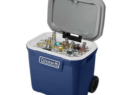 Coleman 2179155 Hielera con Ruedas 65 qt 61,5 L para 101 Latas Azul, Tapa hasta 113 kg