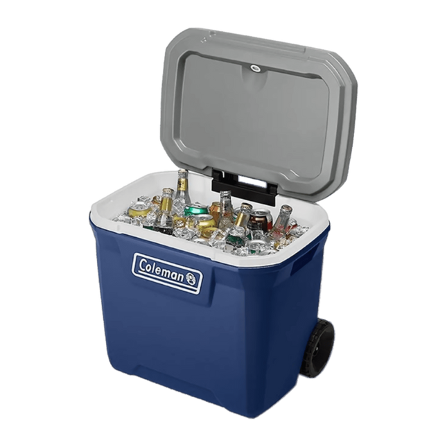 Coleman 2179155 Hielera con Ruedas 65 qt 61,5 L para 101 Latas Azul, Tapa hasta 113 kg