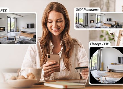 Cámara EZVIZ E4p en funcionamiento con indicadores LED de conexión Wi-Fi