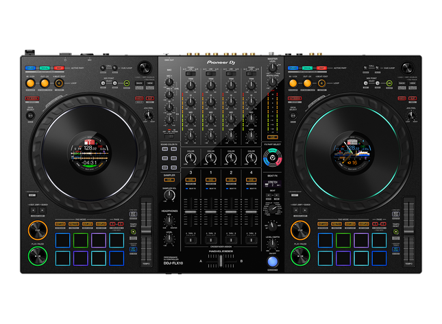 Pioneer DJ DDJ-FLX10 detalle de botones STEMS y pantalla On Jog Display