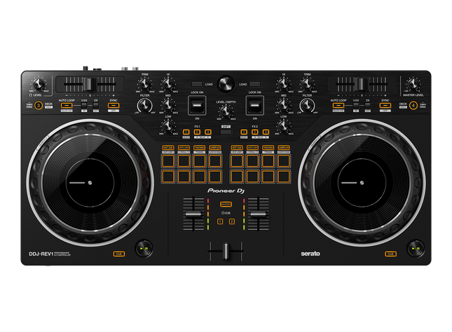 Pioneer DJ DDJ-REV1 vista en ángulo del layout tipo battle