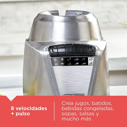 Licuadora Black+Decker BL0876‑2SDLA Ice Crush | 700 W | 8 Velocidades + Pulso | Jarra Vidrio 1.25 L | Acero Inoxidable | Gris Metálico