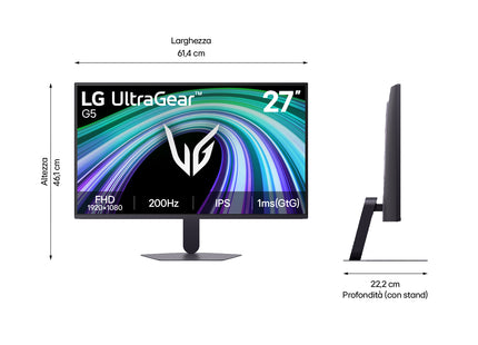 LG Monitor Gaming IPS 27" FHD 200 Hz, 27G523B