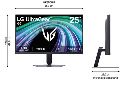 LG Monitor Gaming IPS 24.5" FHD 200 Hz, 25G523B-B