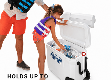 Coleman 3000006482 Hielera con Ruedas 62 qt 58,7 L para 101 Latas Blanca