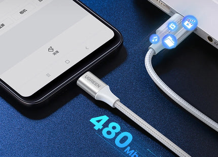Vista frontal cable UGREEN US288 mostrando conector USB-A 2.0