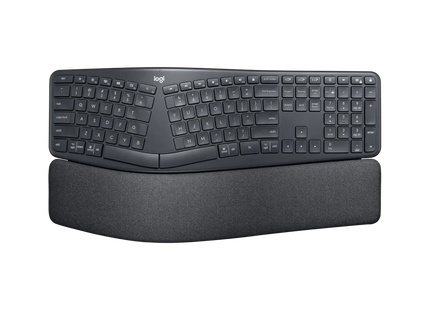 Teclado Ergonómico Logitech K860 vista frontal completa con diseño curvo y descansa muñecas
