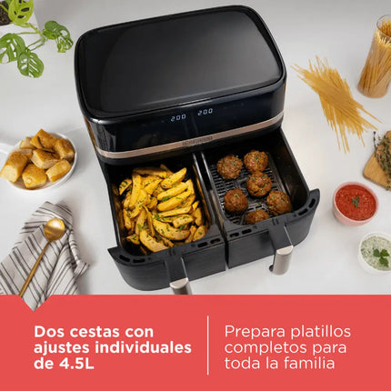 Freidora de Aire Black+Decker Purifry Digital AFBD92‑1BDLA | 9 L (2 × 4.5 L) | 1700 W | 9 Funciones | Panel Táctil | Negro/Champagne