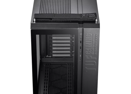 Case Gaming ASUS TUF GT502 interior mostrando bahías para discos