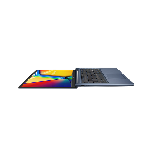 ASUS Vivobook 15 azul cerrada mostrando diseño exterior y logo ASUS
