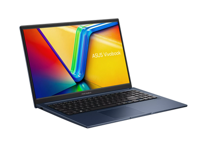 Perfil delgado de laptop ASUS Vivobook 15 azul mostrando grosor