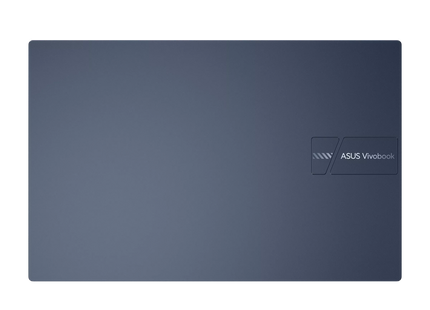 Vista trasera de ASUS Vivobook 15 azul con ventilación y bisagras
