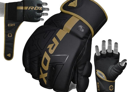 RDX Guantes de Grappling MMA Negro/Dorado, F6 Kara