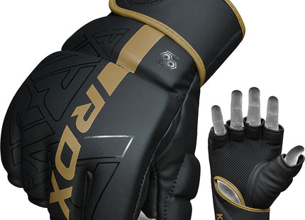 RDX Guantes de Grappling MMA Negro/Dorado F6 Kara - vista frontal