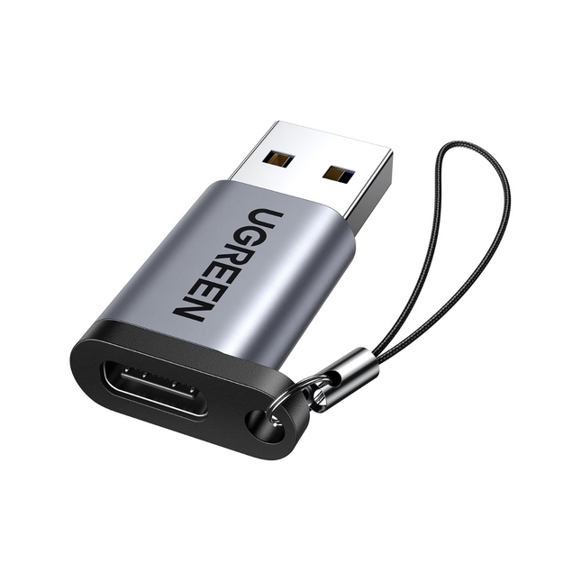 Adaptador UGREEN US276 USB-A 3.0 a USB-C color gris vista frontal