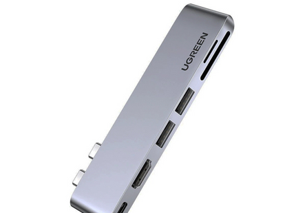 Hub USB-C UGREEN CM380 multifuncional con puertos USB 3.0 y HDMI color aluminio