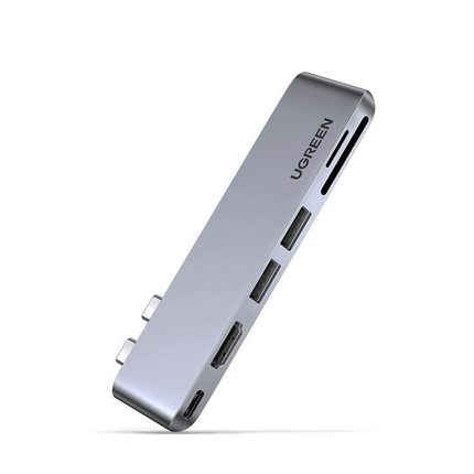 Hub UGREEN CM380 Multifuncional USB-C | 2 Puertos USB 3.0 | HDMI | Lector de Tarjetas SD/TF | Plateado