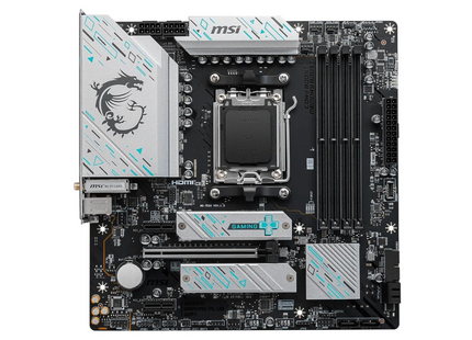 Tarjeta madre MSI B650M Gaming WiFi vista frontal completa con socket AM5 y slots DDR5