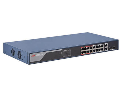 Switch Smart PoE Hikvision DS-3E1518P-EI/M | 16 Puertos | 16 PoE | 2 SFP | Gestión Inteligente | 230W