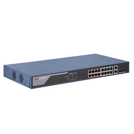 Switch Smart PoE Hikvision DS-3E1518P-EI/M | 16 Puertos | 16 PoE | 2 SFP | Gestión Inteligente | 230W
