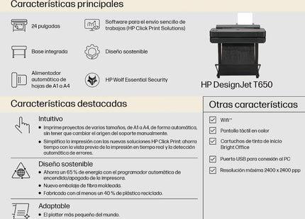Impresión A1 saliendo de HP DesignJet T650 demostrando calidad de resolución 2400x1200 dpi