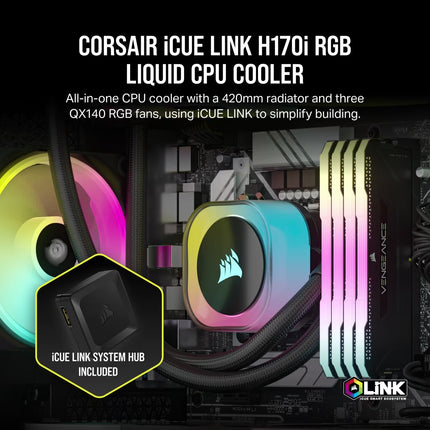 Enfriamiento Líquido Corsair H170i RGB AIO | 420mm | Radiador Triple | iCUE | RGB | CW-9061004-WW