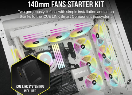 Abanico Corsair QX140 140mm RGB PWM | iCUE | Hub Incluido | Blanco | CO-9051008-WW
