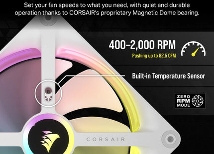 Abanico Corsair QX140 140mm RGB PWM | iCUE | Hub Incluido | Blanco | CO-9051008-WW