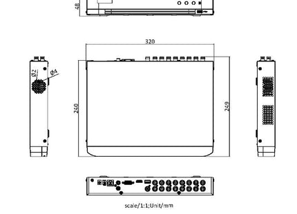HIKVISION iDS-7216HQHI-M1/S grabadora DVR diagrama de dimensiones e interfaces