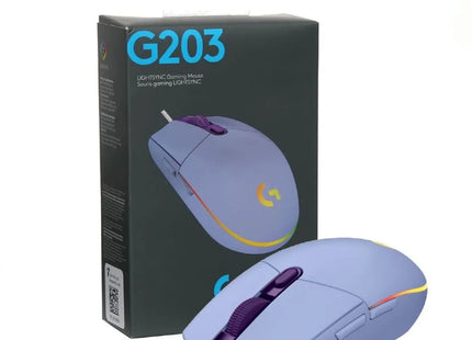 Mouse Gaming Logitech G203 vista inferior mostrando sensor óptico gaming