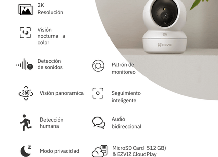 Cámara Ezviz H6c Pro 2K Pan & Tilt | Visión 360°, Detección IA y Audio Bidireccional