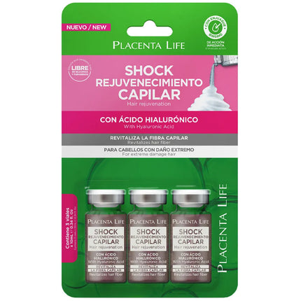 Ampolla Shock Rejuvenecimiento Capilar 15ml Placent Life | Para revitalizar y fortalecer el cabello
