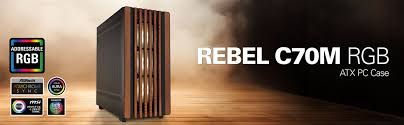 Case Sharkoon Rebel C70M RGB | Mid-Tower ATX | Frente de Madera | 4 Ventiladores RGB PWM | Negro