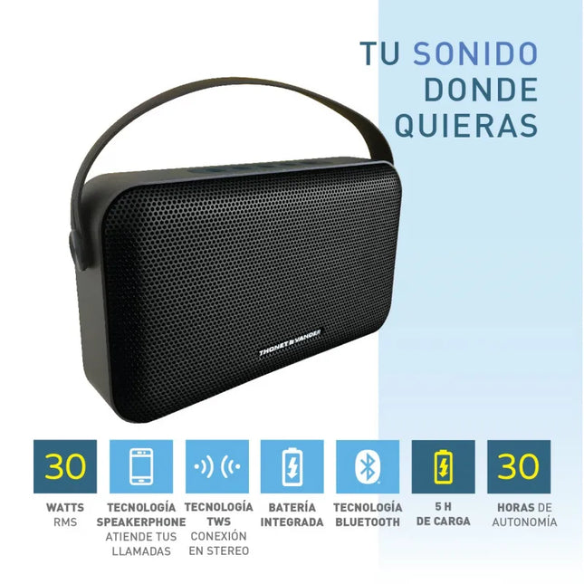 Parlante Portátil Thonet & Vander Ziegel | 30W RMS | Bluetooth 5.0 | TWS | Batería 30h | Micrófono Incorporado | Resistente al Agua IPX4