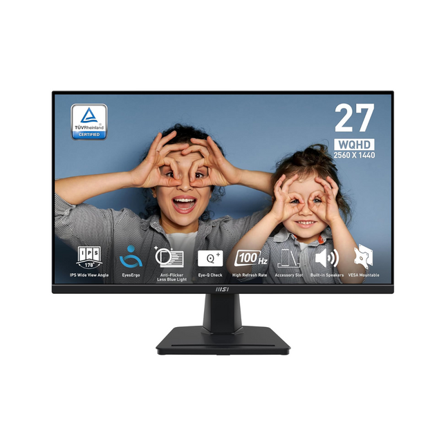 Monitor MSI PRO MP275Q 27” | 2560 x 1440 | 100Hz | 1ms | HDMI | DisplayPort | Plano | Negro