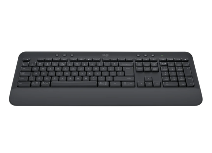 Vista lateral del teclado Logitech Signature K650 mostrando perfil alto y teclas