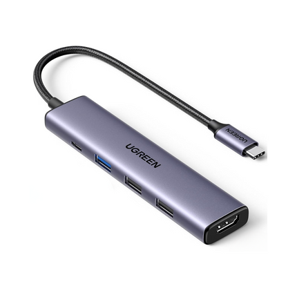 HUB UGREEN CM478 | 5 en 1 | USB-C | 1x HDMI | 1x USB-C PD | 1x USB-A 3.0 | 2x USB-A 2.0 | Gris