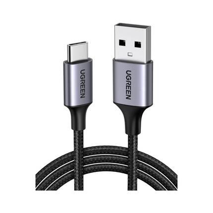 Cable UGREEN US284 | USB-A a USB-C | Ángulo Recto | 1 Metro | Carga Rápida | Gris