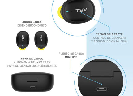 Audífono In-Ear Bluetooth Thonet & Vander Bohne | TWS | Bluetooth 5.0 | Micrófono Incorporado | Control Táctil | Estuche de Carga