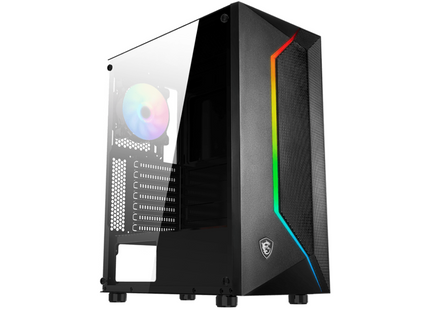 Case Gaming MSI MAG Vampiric 100R vista frontal con ventilador ARGB 120mm
